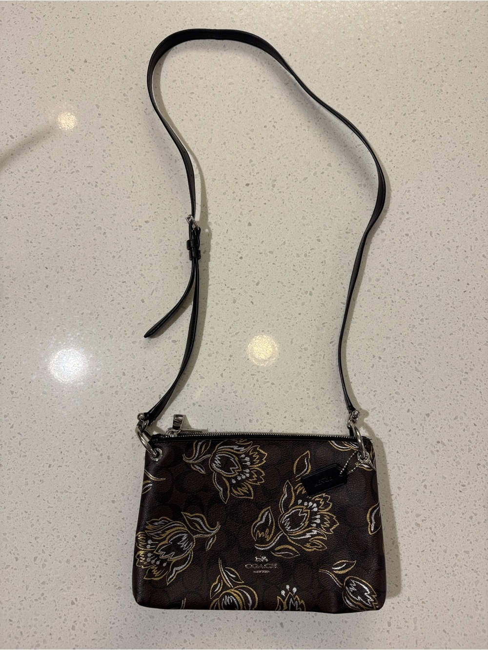 Coach Black and Gold Floral Shoulder Bag
